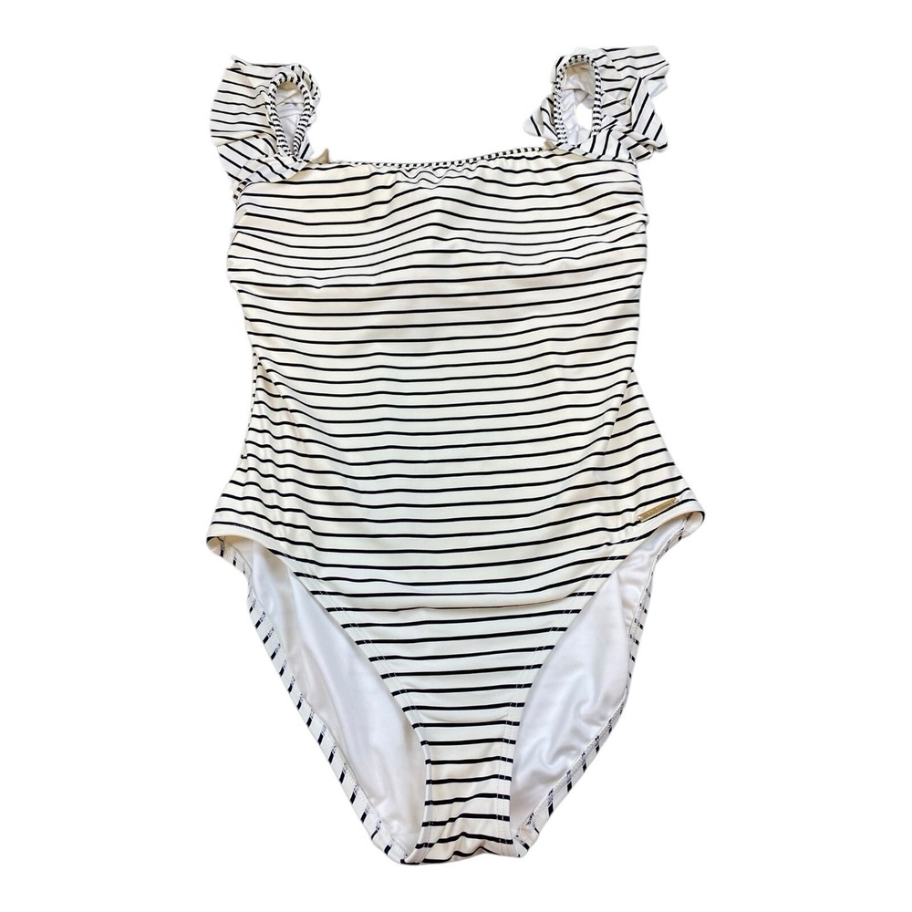 Vince Camuto Bathing Swimwear Womans Sz‎ 12 Stripes White Black Print Swimsuit - Picture 2 of 10